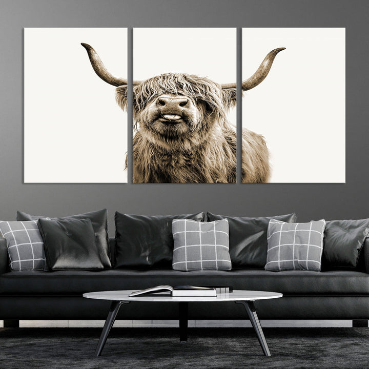 Highland Cow Canvas Wall Art Farmhouse Decor Cow Black White Print Rustic Wall Decor Animals Painting Scottish Cow Wall