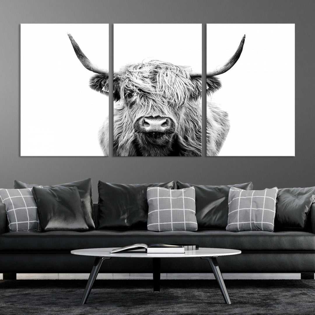 Highland Cow Canvas Wall Art Farmhouse Decor Cow Black White Print Rustic Wall Decor Animals Painting Scottish Cow Wall