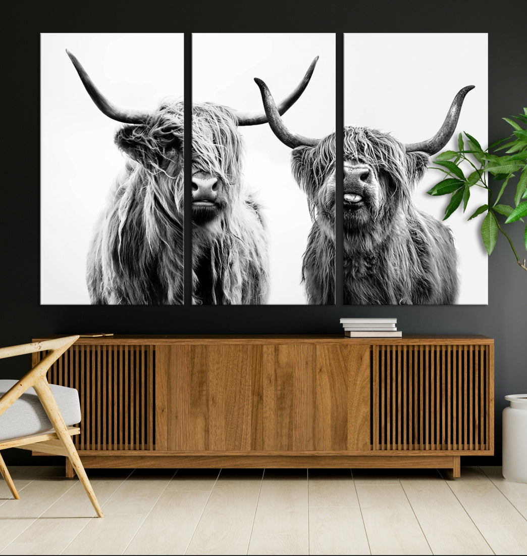 Highland Cow Canvas Wall Art Farmhouse Decor Cow Black White Print Rustic Wall Decor Animals Painting Scottish Cow Wall