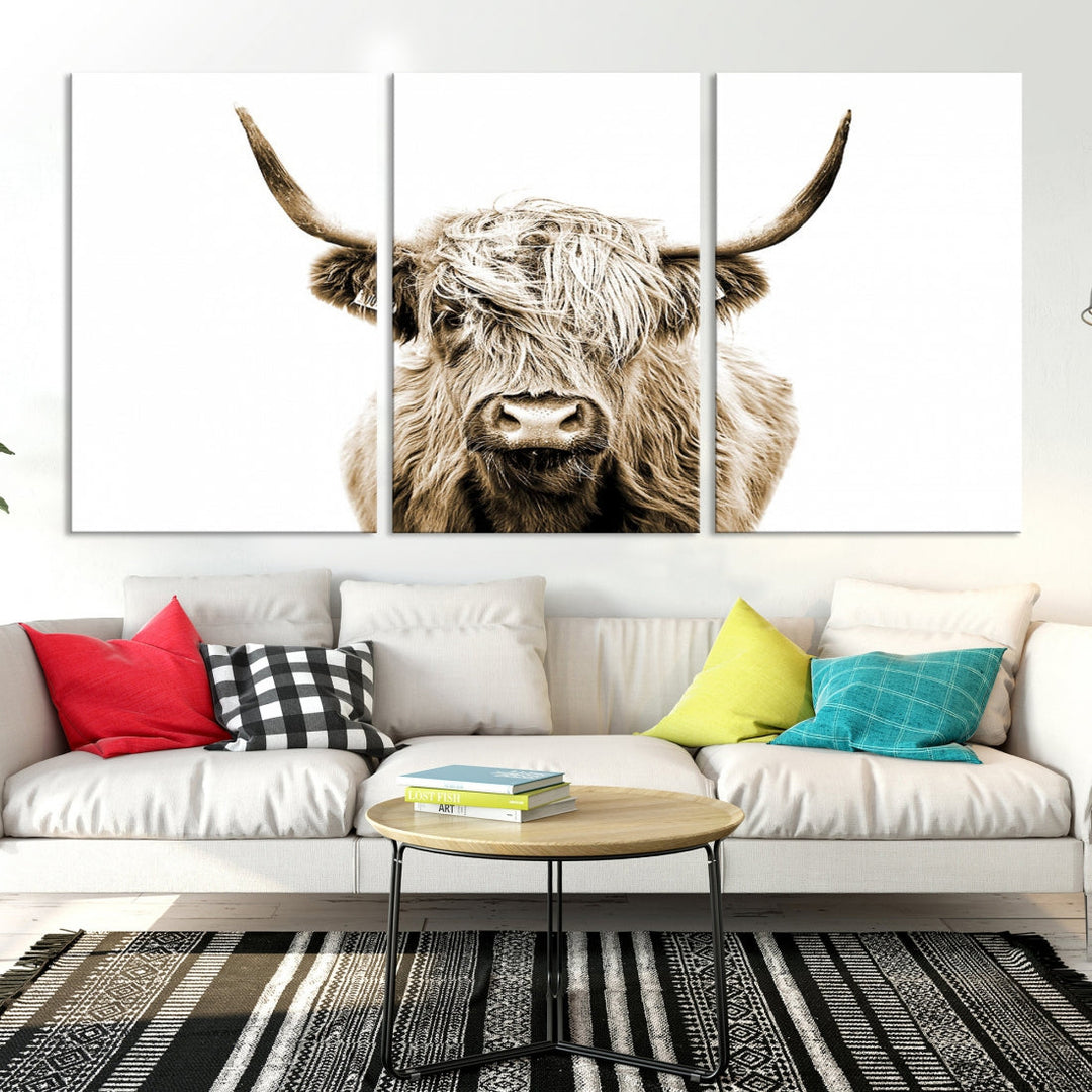 Highland Cow Canvas Wall Art Farmhouse Decor Cow Black White Print Rustic Wall Decor Animals Painting Scottish Cow Wall