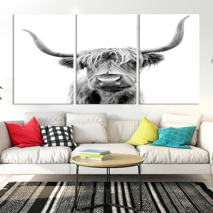 Highland Cow Canvas Wall Art Farmhouse Decor Cow Black White Print Rustic Wall Decor Animals Painting Scottish Cow Wall