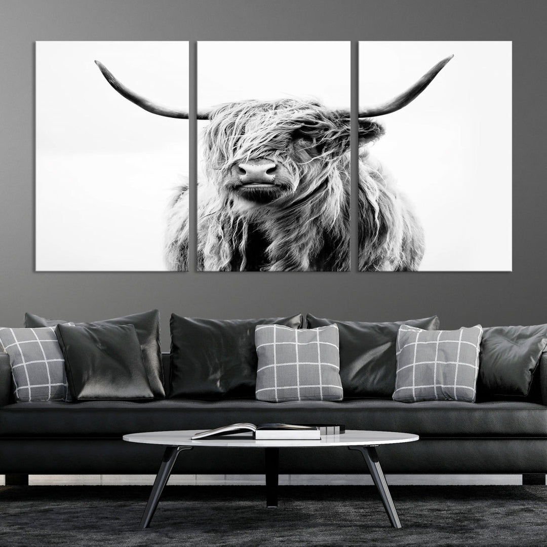 Highland Cow Canvas Wall Art Farmhouse Decor Cow Black White Print Rustic Wall Decor Animals Painting Scottish Cow Wall