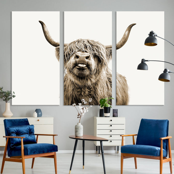 Highland Cow Canvas Wall Art Farmhouse Decor Cow Black White Print Rustic Wall Decor Animals Painting Scottish Cow Wall