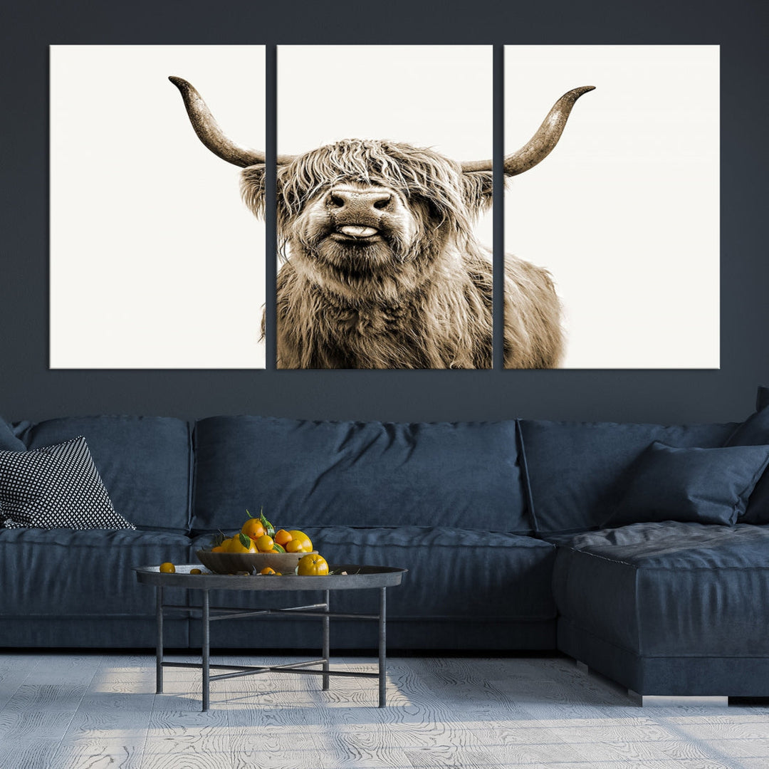 Highland Cow Canvas Wall Art Farmhouse Decor Cow Black White Print Rustic Wall Decor Animals Painting Scottish Cow Wall