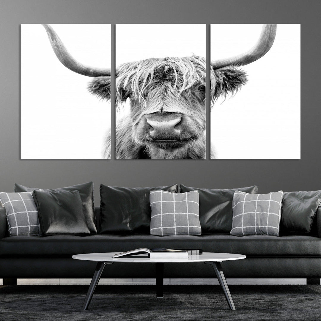 Highland Cow Canvas Wall Art Farmhouse Decor Cow Black White Print Rustic Wall Decor Animals Painting Scottish Cow Wall