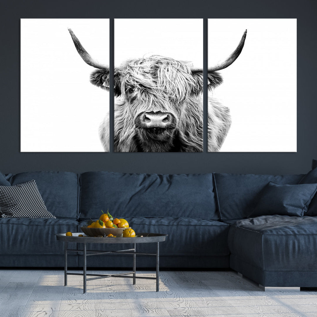 Highland Cow Canvas Wall Art Farmhouse Decor Cow Black White Print Rustic Wall Decor Animals Painting Scottish Cow Wall