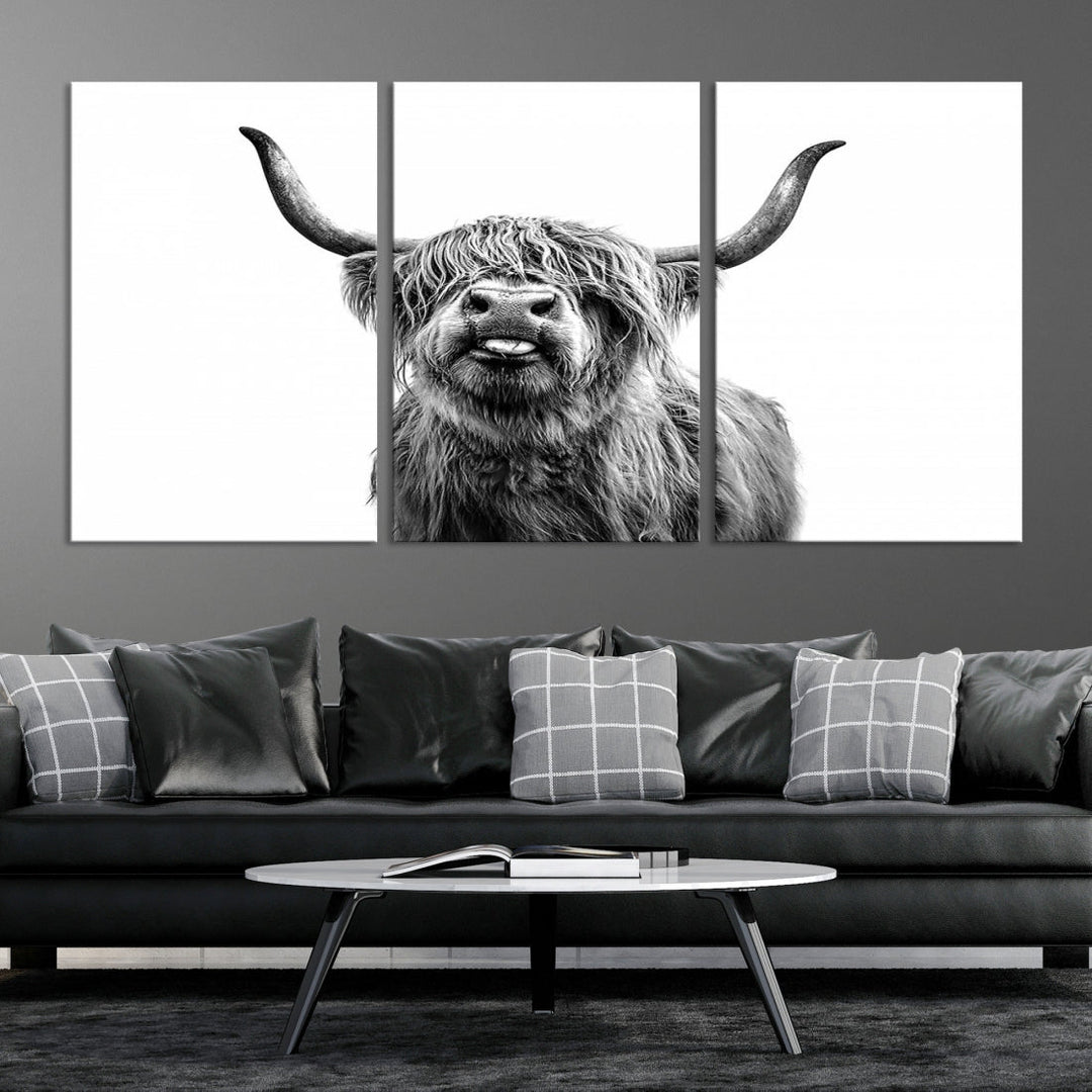 Highland Cow Canvas Wall Art Farmhouse Decor Cow Black White Print Rustic Wall Decor Animals Painting Scottish Cow Wall