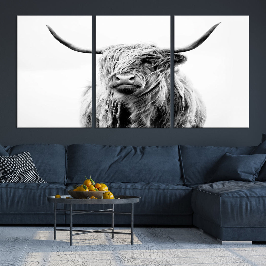 Highland Cow Canvas Wall Art Farmhouse Decor Cow Black White Print Rustic Wall Decor Animals Painting Scottish Cow Wall