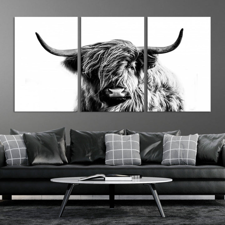 Highland Cow Canvas Wall Art Farmhouse Decor Cow Black White Print Rustic Wall Decor Animals Painting Scottish Cow Wall