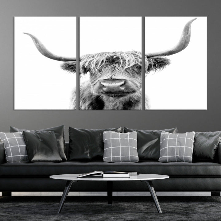 Highland Cow Canvas Wall Art Farmhouse Decor Cow Black White Print Rustic Wall Decor Animals Painting Scottish Cow Wall