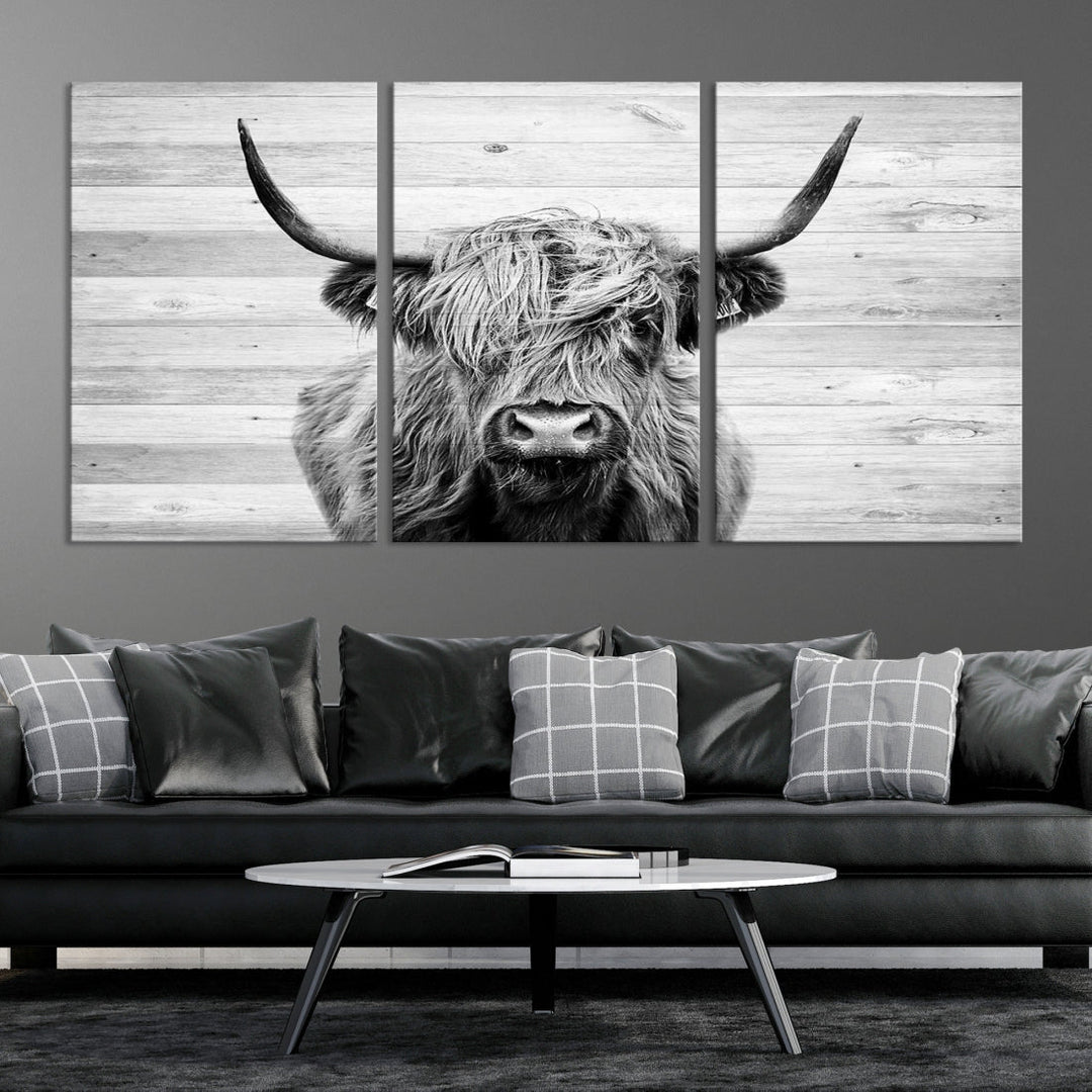 Highland Cow Canvas Wall Art Farmhouse Decor Cow Black White Print Rustic Wall Decor Animals Painting Scottish Cow Wall