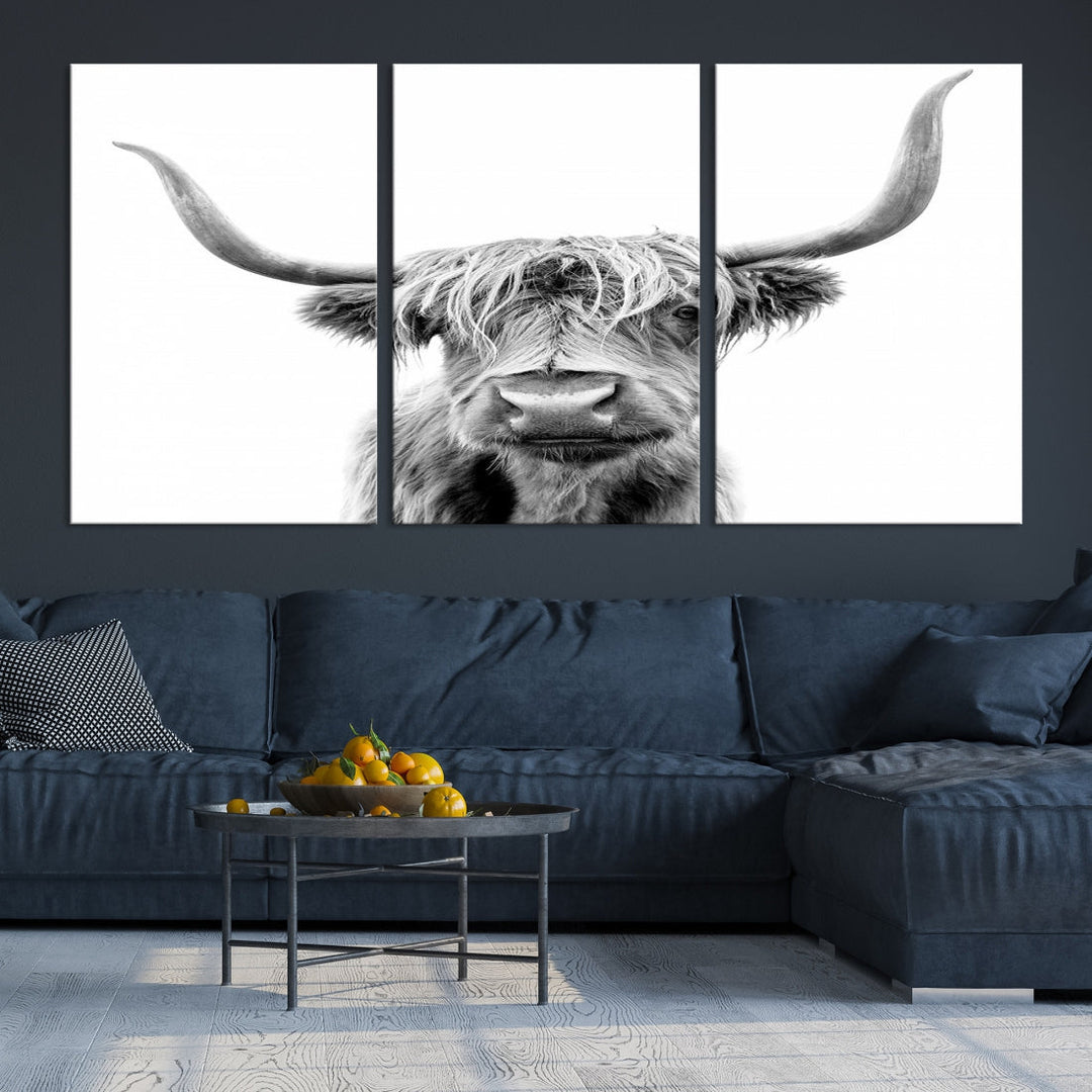 Highland Cow Canvas Wall Art Farmhouse Decor Cow Black White Print Rustic Wall Decor Animals Painting Scottish Cow Wall