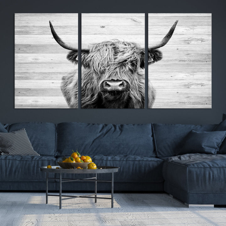 Highland Cow Canvas Wall Art Farmhouse Decor Cow Black White Print Rustic Wall Decor Animals Painting Scottish Cow Wall