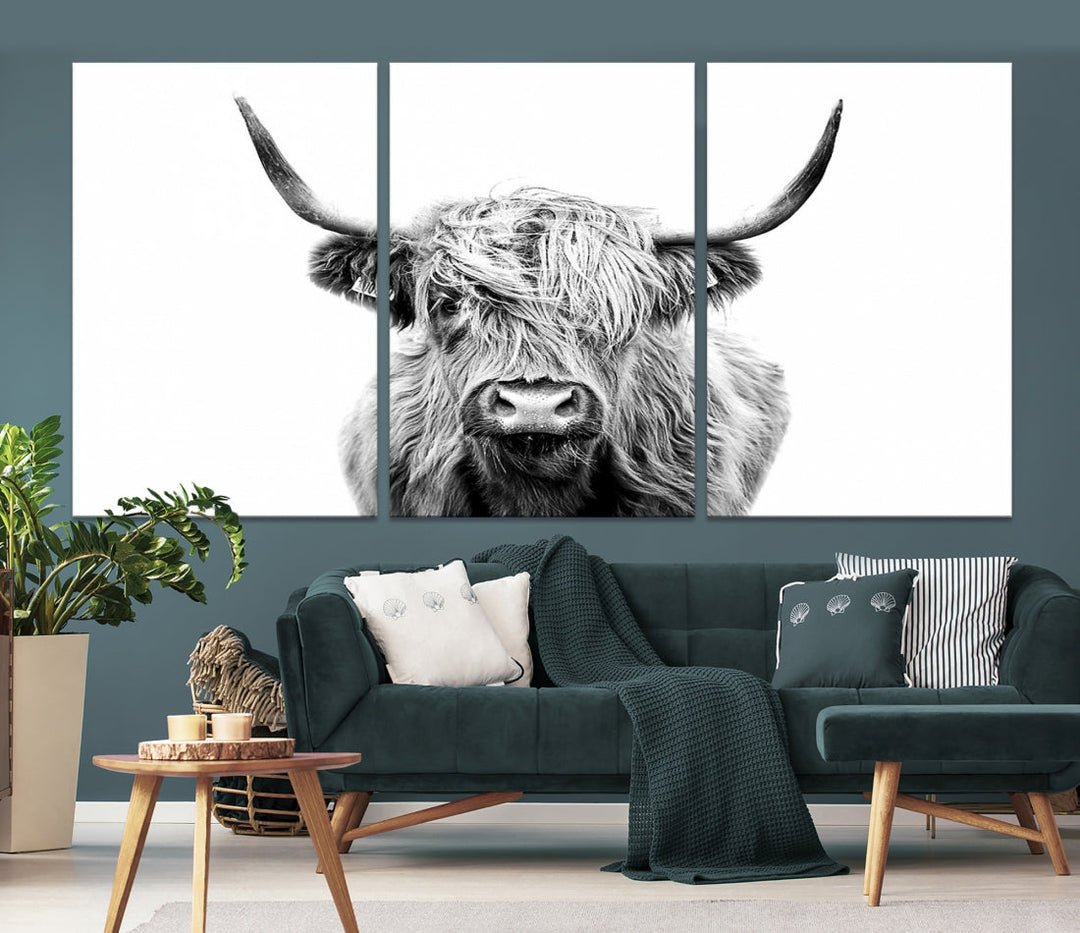 Highland Cow Canvas Wall Art Farmhouse Decor Cow Black White Print Rustic Wall Decor Animals Painting Scottish Cow Wall