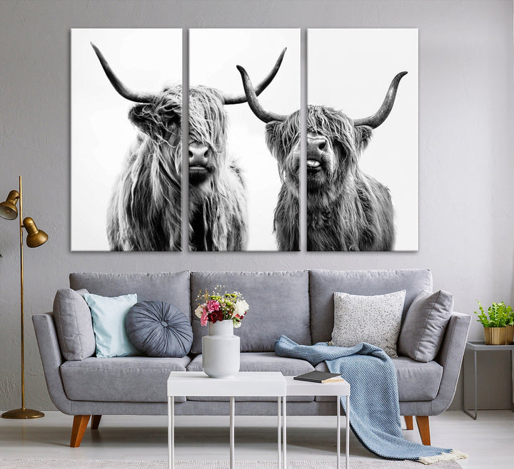 Highland Cow Canvas Wall Art Farmhouse Decor Cow Black White Print Rustic Wall Decor Animals Painting Scottish Cow Wall