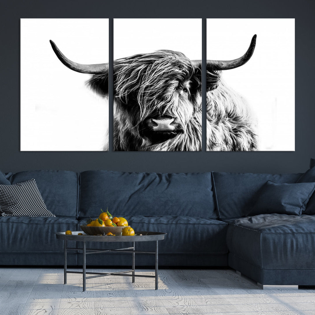 Highland Cow Canvas Wall Art Farmhouse Decor Cow Black White Print Rustic Wall Decor Animals Painting Scottish Cow Wall