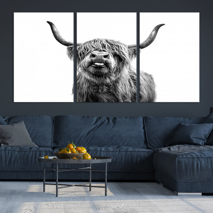 Highland Cow Canvas Wall Art Farmhouse Decor Cow Black White Print Rustic Wall Decor Animals Painting Scottish Cow Wall