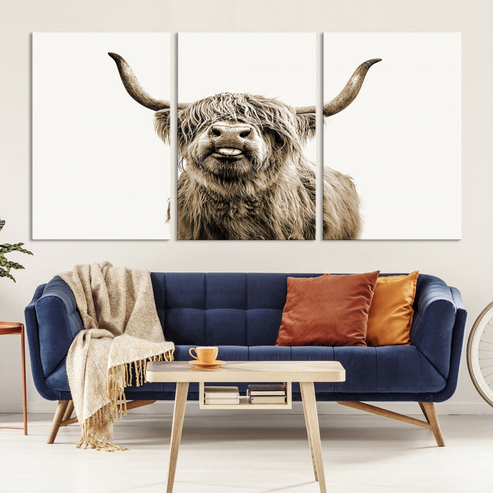 Highland Cow Canvas Wall Art Farmhouse Decor Cow Black White Print Rustic Wall Decor Animals Painting Scottish Cow Wall