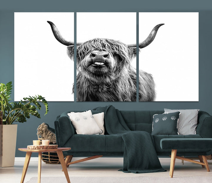 Highland Cow Canvas Wall Art Farmhouse Decor Cow Black White Print Rustic Wall Decor Animals Painting Scottish Cow Wall