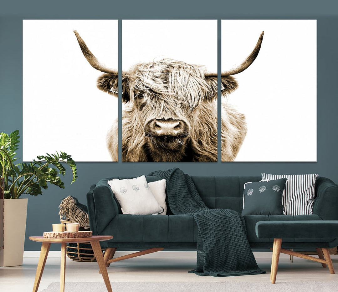 Highland Cow Canvas Wall Art Farmhouse Decor Cow Black White Print Rustic Wall Decor Animals Painting Scottish Cow Wall