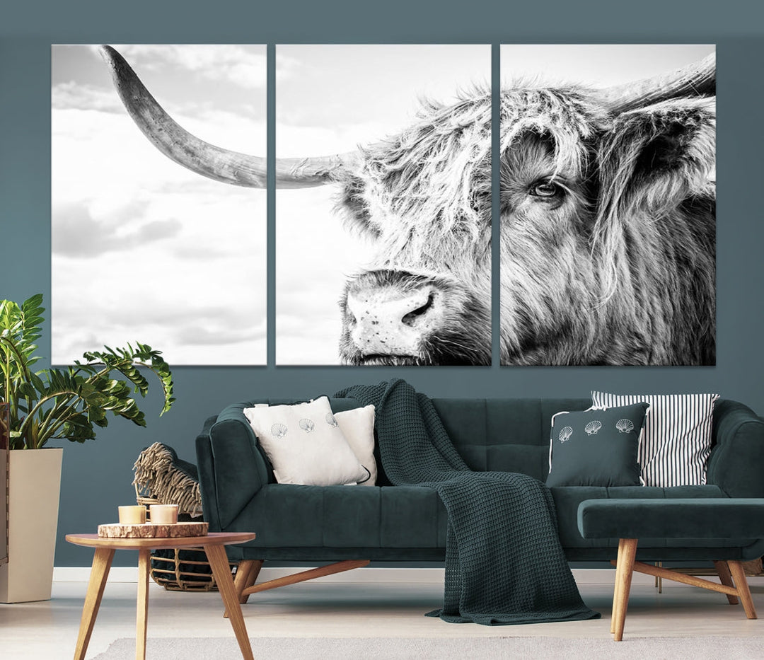 Highland Cow Canvas Wall Art Farmhouse Decor Cow Black White Print Rustic Wall Decor Animals Painting Scottish Cow Wall