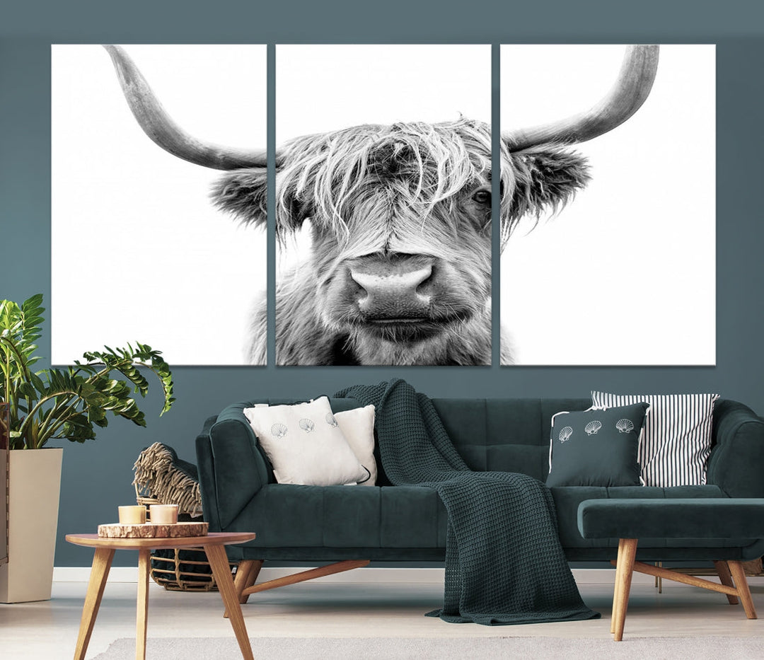 Highland Cow Canvas Wall Art Farmhouse Decor Cow Black White Print Rustic Wall Decor Animals Painting Scottish Cow Wall