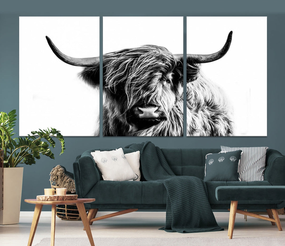 Highland Cow Canvas Wall Art Farmhouse Decor Cow Black White Print Rustic Wall Decor Animals Painting Scottish Cow Wall