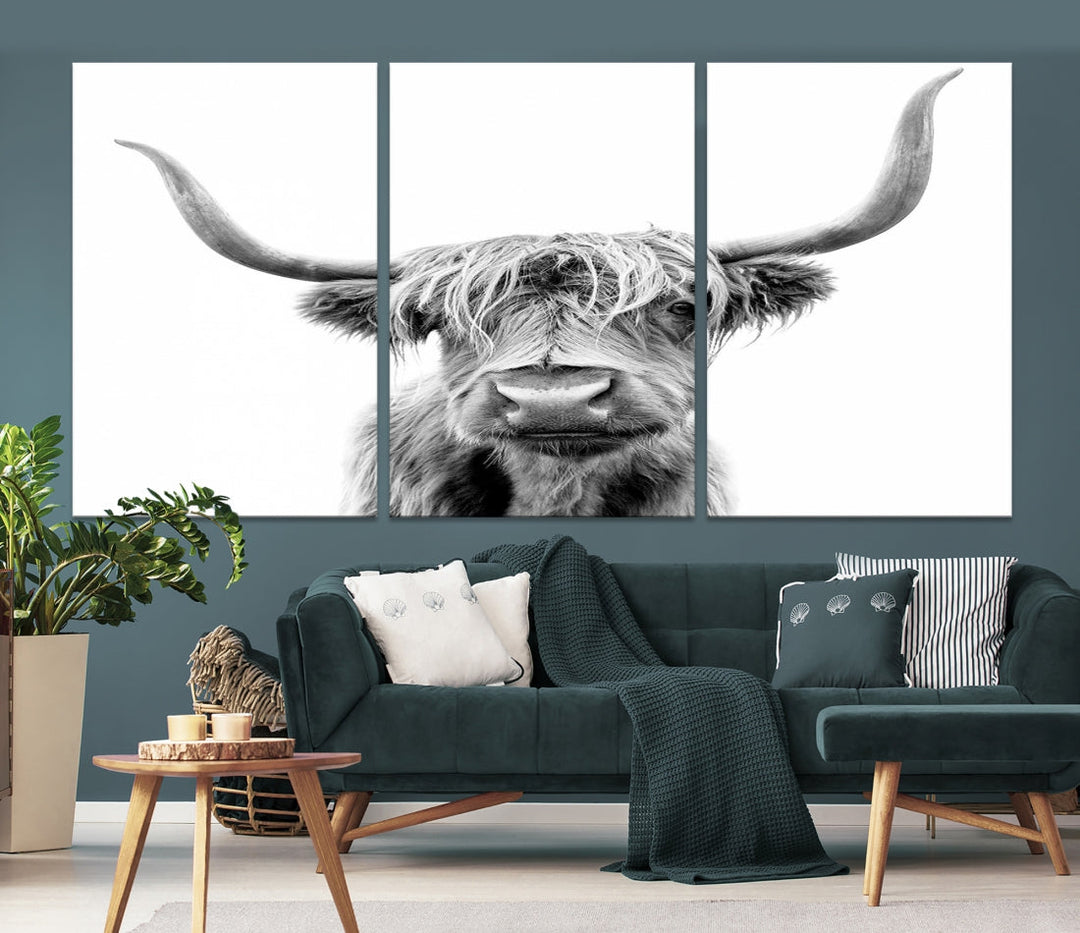 Highland Cow Canvas Wall Art Farmhouse Decor Cow Black White Print Rustic Wall Decor Animals Painting Scottish Cow Wall