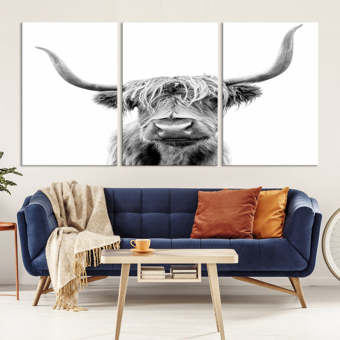 Highland Cow Canvas Wall Art Farmhouse Decor Cow Black White Print Rustic Wall Decor Animals Painting Scottish Cow Wall