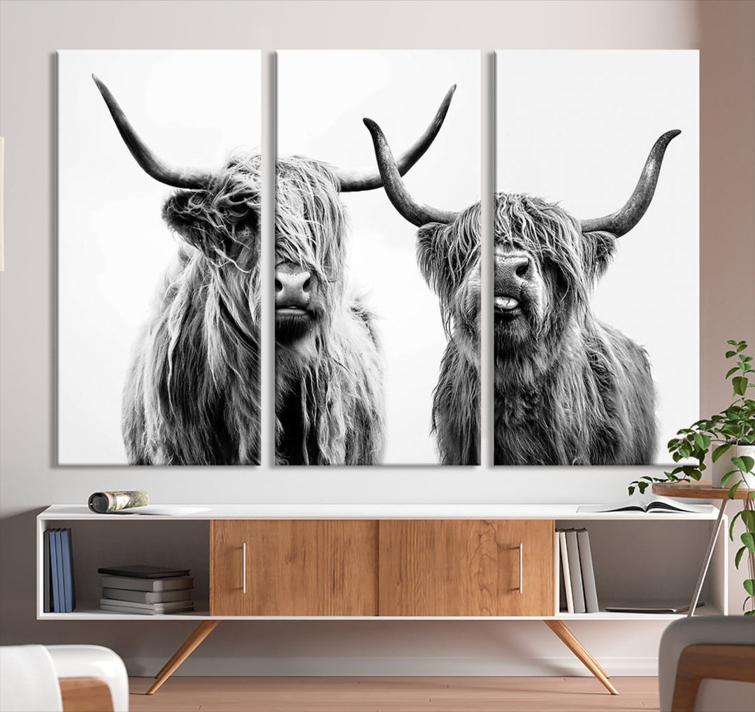 Highland Cow Canvas Wall Art Farmhouse Decor Cow Black White Print Rustic Wall Decor Animals Painting Scottish Cow Wall