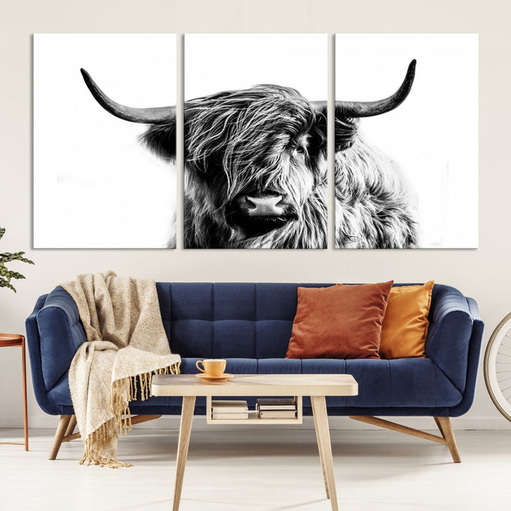 Highland Cow Canvas Wall Art Farmhouse Decor Cow Black White Print Rustic Wall Decor Animals Painting Scottish Cow Wall