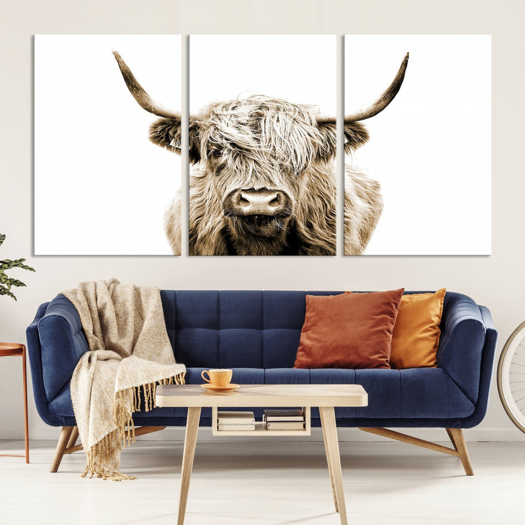 Highland Cow Canvas Wall Art Farmhouse Decor Cow Black White Print Rustic Wall Decor Animals Painting Scottish Cow Wall