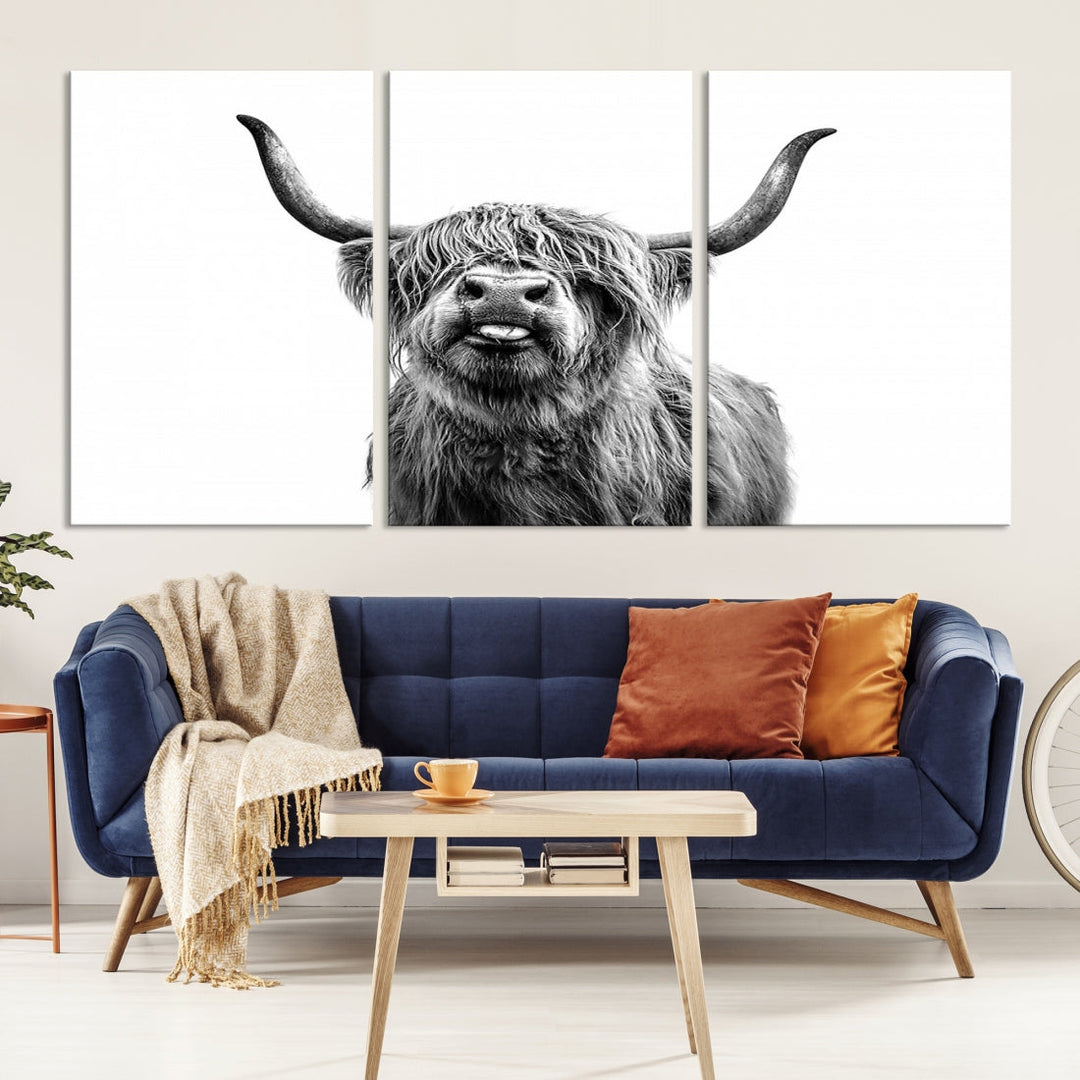 Highland Cow Canvas Wall Art Farmhouse Decor Cow Black White Print Rustic Wall Decor Animals Painting Scottish Cow Wall