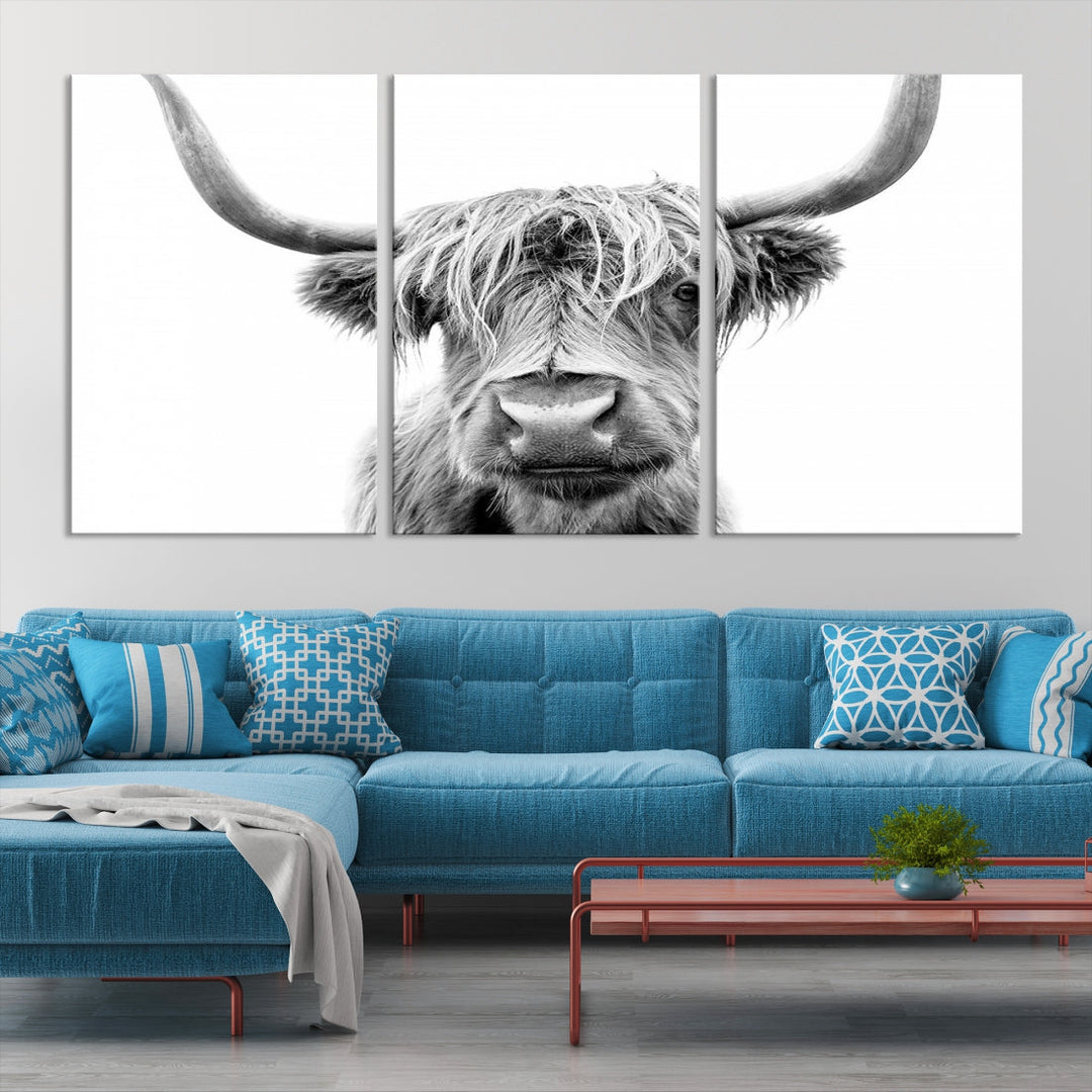 Highland Cow Canvas Wall Art Farmhouse Decor Cow Black White Print Rustic Wall Decor Animals Painting Scottish Cow Wall