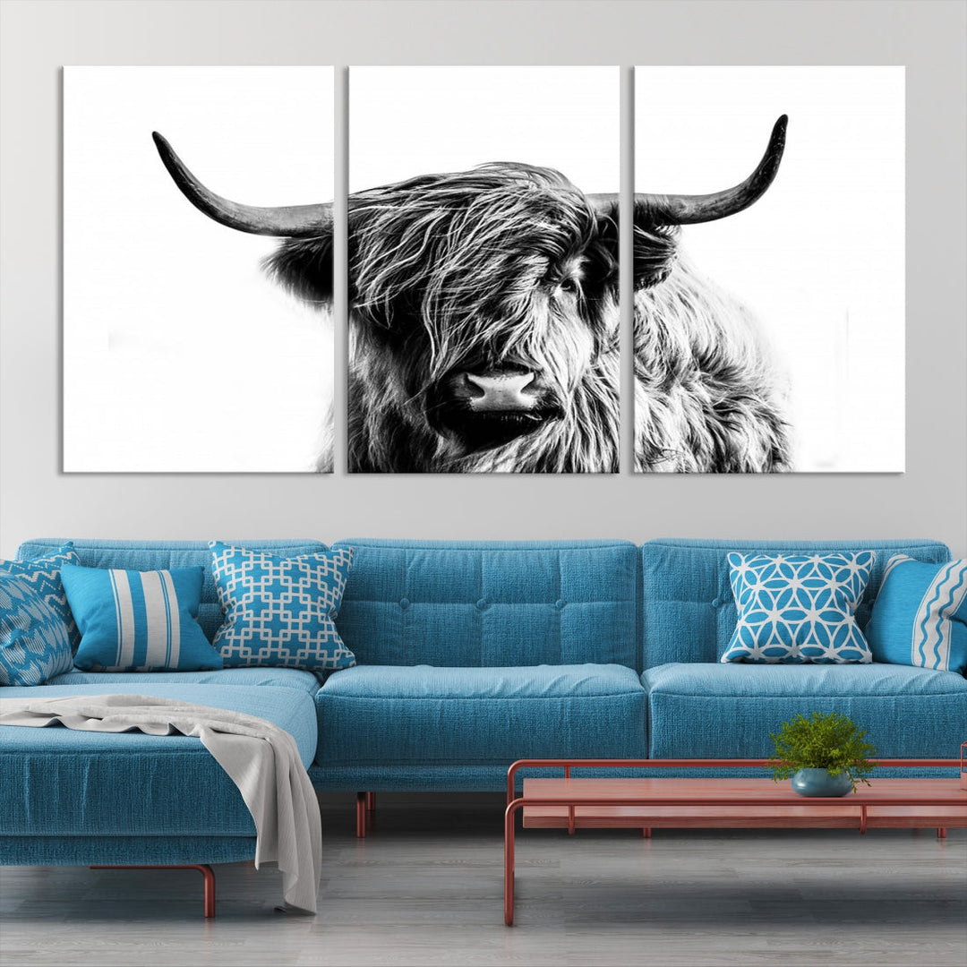 Highland Cow Canvas Wall Art Farmhouse Decor Cow Black White Print Rustic Wall Decor Animals Painting Scottish Cow Wall