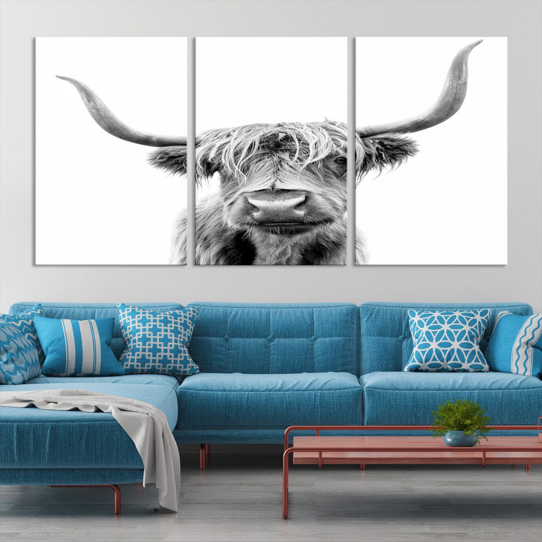 Highland Cow Canvas Wall Art Farmhouse Decor Cow Black White Print Rustic Wall Decor Animals Painting Scottish Cow Wall