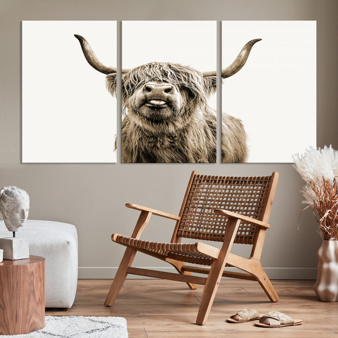 Highland Cow Canvas Wall Art Farmhouse Decor Cow Black White Print Rustic Wall Decor Animals Painting Scottish Cow Wall