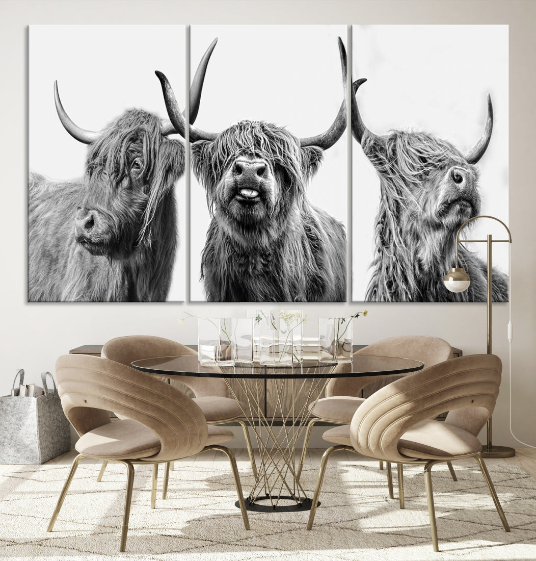 Highland Cow Canvas Wall Art Farmhouse Decor Cow Black White Print Rustic Wall Decor Animals Painting Scottish Cow Wall