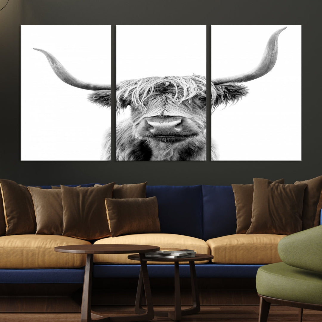 Highland Cow Canvas Wall Art Farmhouse Decor Cow Black White Print Rustic Wall Decor Animals Painting Scottish Cow Wall