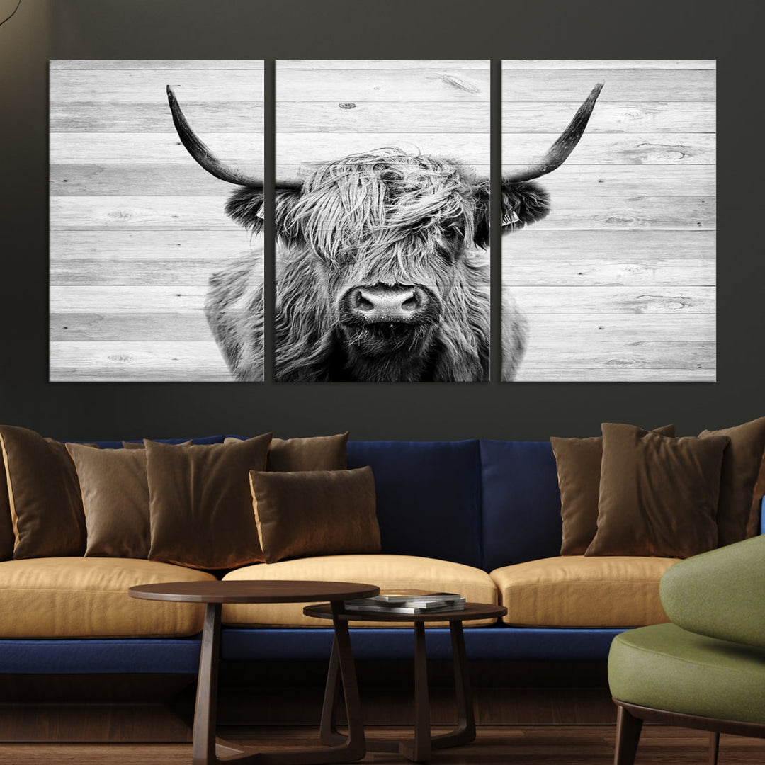 Highland Cow Canvas Wall Art Farmhouse Decor Cow Black White Print Rustic Wall Decor Animals Painting Scottish Cow Wall