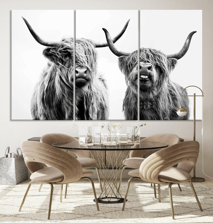 Highland Cow Canvas Wall Art Farmhouse Decor Cow Black White Print Rustic Wall Decor Animals Painting Scottish Cow Wall