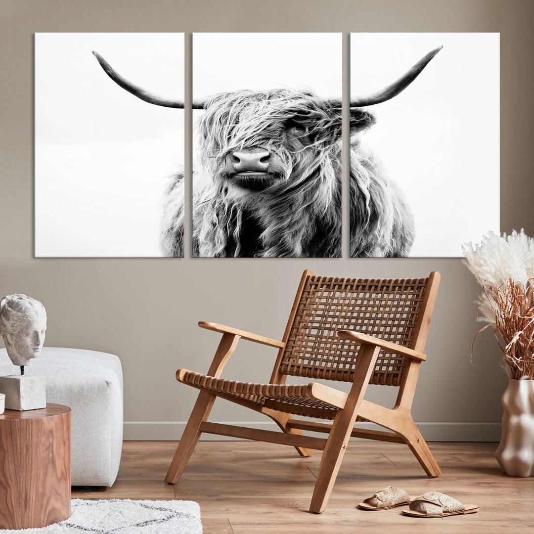 Highland Cow Canvas Wall Art Farmhouse Decor Cow Black White Print Rustic Wall Decor Animals Painting Scottish Cow Wall