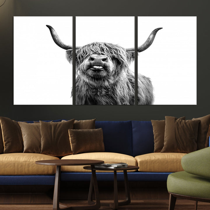 Highland Cow Canvas Wall Art Farmhouse Decor Cow Black White Print Rustic Wall Decor Animals Painting Scottish Cow Wall