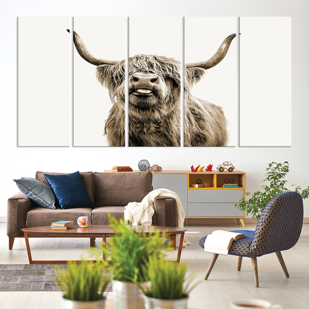 Highland Cow Canvas Wall Art Farmhouse Decor Cow Black White Print Rustic Wall Decor Animals Painting Scottish Cow Wall