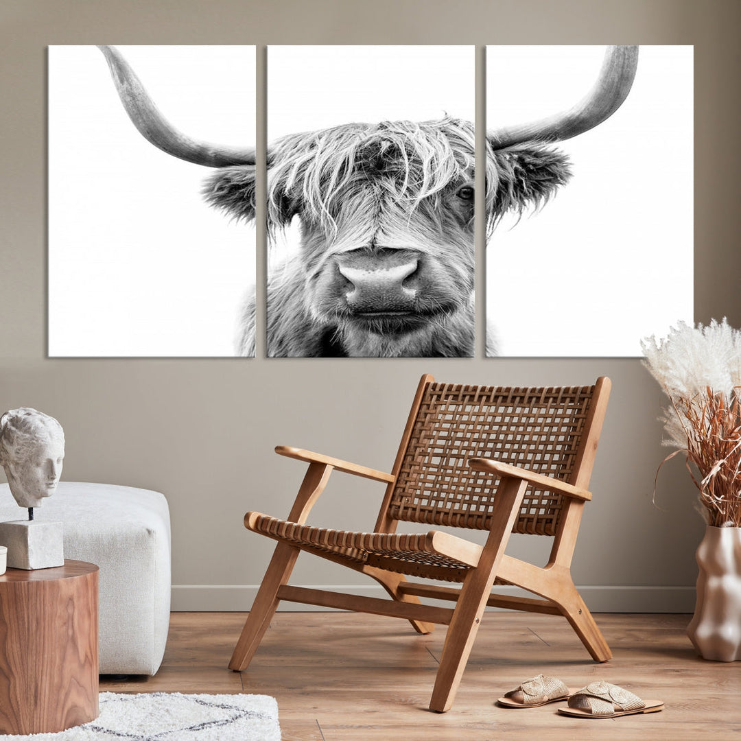 Highland Cow Canvas Wall Art Farmhouse Decor Cow Black White Print Rustic Wall Decor Animals Painting Scottish Cow Wall