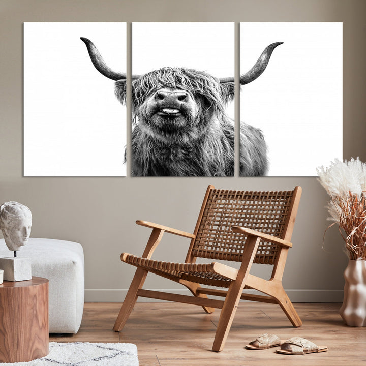 Highland Cow Canvas Wall Art Farmhouse Decor Cow Black White Print Rustic Wall Decor Animals Painting Scottish Cow Wall