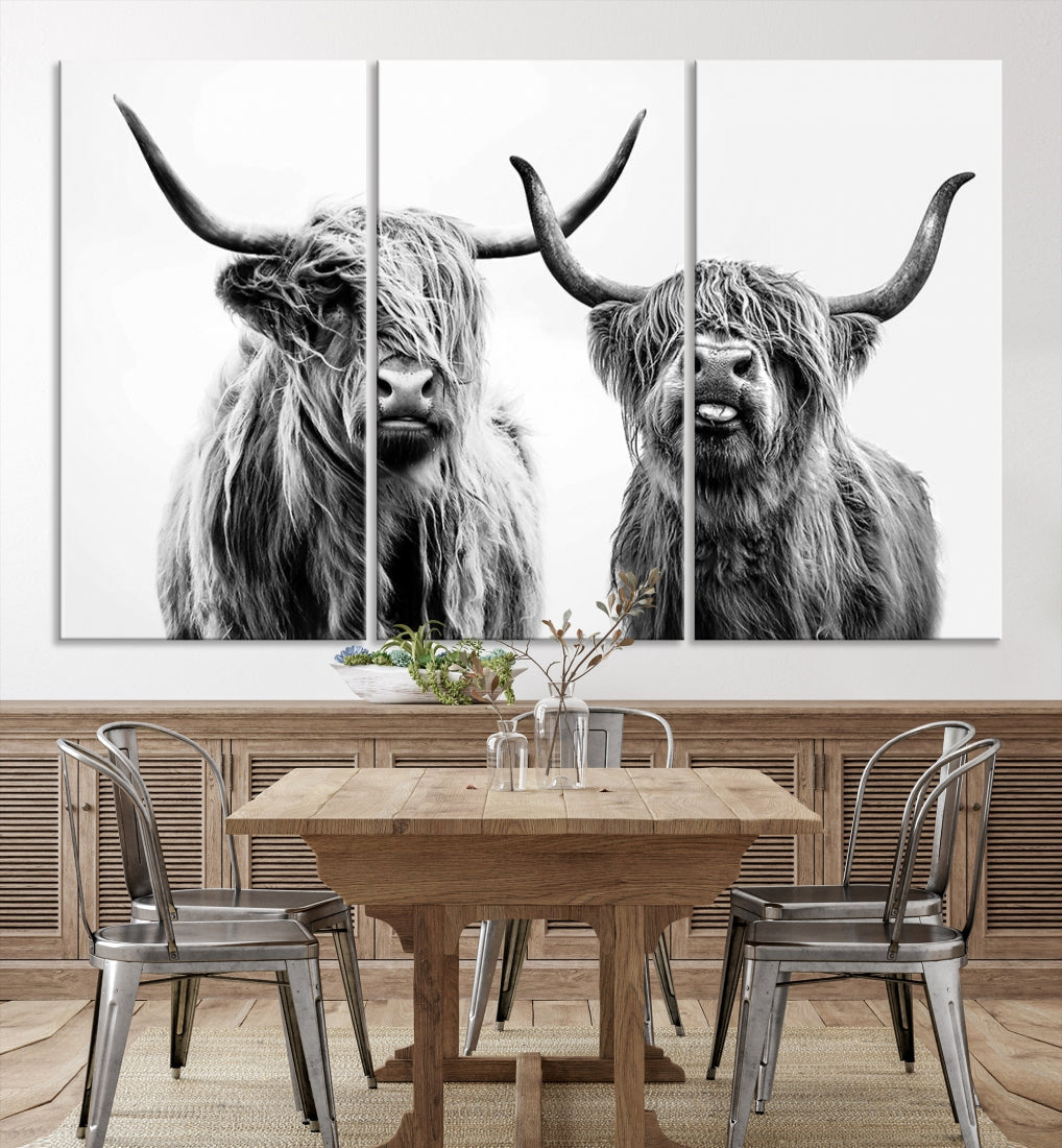 Highland Cow Canvas Wall Art Farmhouse Decor Cow Black White Print Rustic Wall Decor Animals Painting Scottish Cow Wall