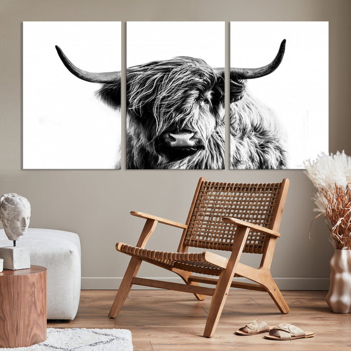 Highland Cow Canvas Wall Art Farmhouse Decor Cow Black White Print Rustic Wall Decor Animals Painting Scottish Cow Wall