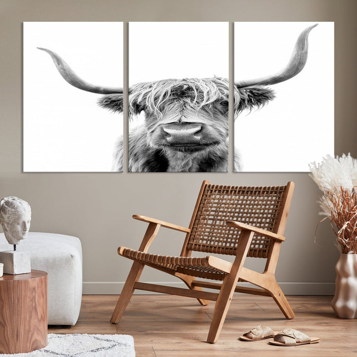 Highland Cow Canvas Wall Art Farmhouse Decor Cow Black White Print Rustic Wall Decor Animals Painting Scottish Cow Wall