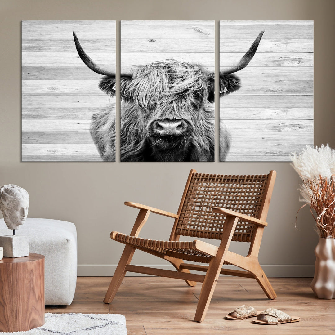 Highland Cow Canvas Wall Art Farmhouse Decor Cow Black White Print Rustic Wall Decor Animals Painting Scottish Cow Wall